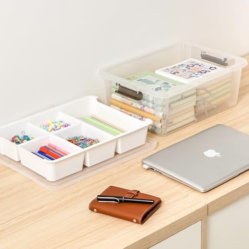 17QT Clear Plastic Craft Storage Box with Removable Tray & Lid - 2 packs | white container, art supply organizer for playdoh, sewing, beads & craft tools, space-saving stackable bins - size: 2Pack-17QT