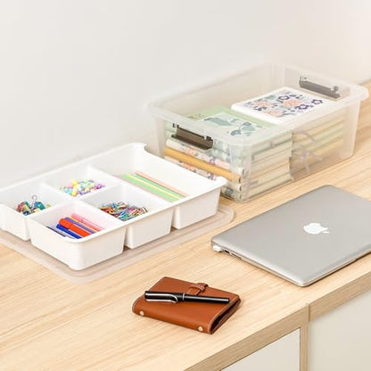 17QT Clear Plastic Craft Storage Box with Removable Tray & Lid - 2 packs | white container, art supply organizer for playdoh, sewing, beads & craft tools, space-saving stackable bins - size: 2Pack-17QT