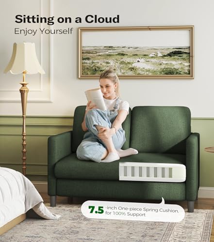 Welzona Loveseat, 51" Small Couch, Teddy Love Seat, Small Loveseat Sofa | Comfy Teddy Fabric, Tool-free Setup, Washable Covers, All-wood Small Sofa Couch for Living Room, Bedroom, Small Spaces, Green - color: Green, size: loveseat