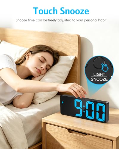 AMIR Digital Alarm Clock, 6.3" Large LED Display Bedside Clock | Auto Night Dimming, 12/24H, Adjustable Snooze, Dual Power Supply, Bedroom Office - color: Blue