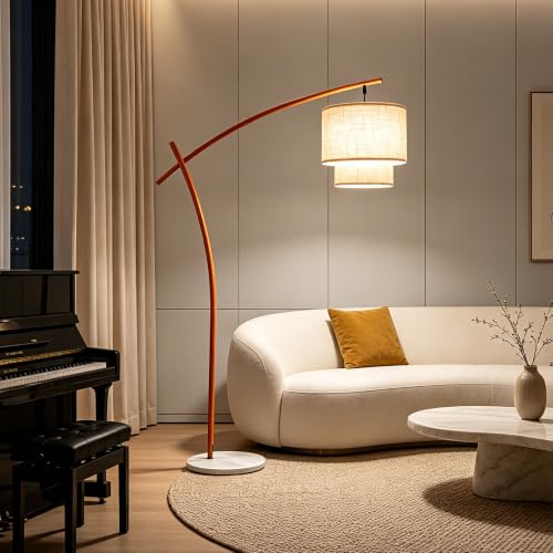 Lightdot Arc Floor Lamp for Living Room, Orange Modern Standing Tall Lamps Dimmable 3000K Warmwhite, LED Floor Lamp Bedside Lamp Tall Lamps for Home Office Bedroom Corner Decor (T45 Bulbs Included) - color: Gold