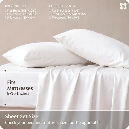 Bedsure PureWoven 100% Rayon Derived from Bamboo, King Size Sheets Set | Cooling Sheets for Hot Sleepers, Breathable & Silky Soft, 16" Deep Pocket, Hotel Luxury Bedding, White - color: 02 - White, size: King