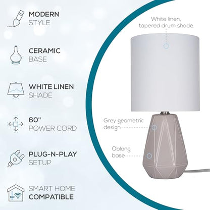 Catalina Lighting Ceramic Table Lamp for Office, Living Room, Dorm or Bedroom, Smart Home Compatible, Bulb Not Included, 17", Grey
