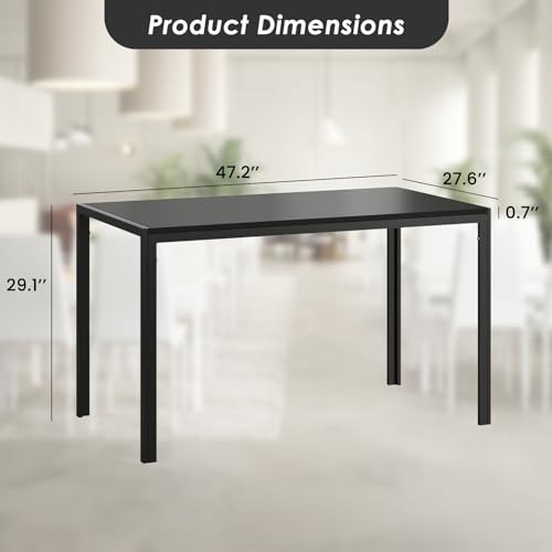 Farini Black Dining Table for 4-6 Person,47"" Rectangular Wooden Dining Table Top and Metal Frame for Home Kitchen Dining Desk (47 inch,Black), DT003 - color: Black, size: Rectangle