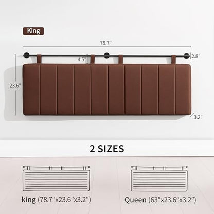 King Headboard Only, Wall Mounted Hanging Upholstered Bed Head Board | Modern Vertical Channel Design of Fine Linen, Elegant Brown Fluted Headboard for Bedroom (Brown, King Size ) - color: Linen/Brown, size: King