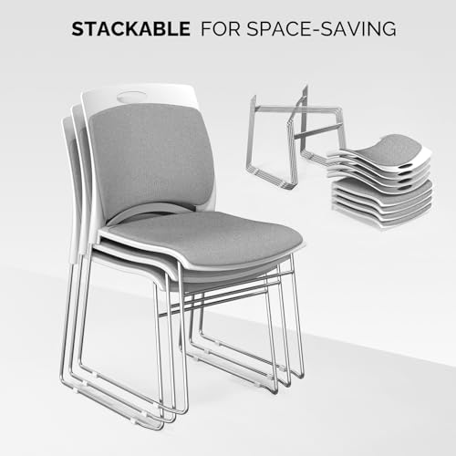 VINGLI Stackable Plastic Mesh Padded Chairs for Office Set of 4, Grey | Stacking Chairs with Metal Sled Base, Ergonomic Plastic Pad Seat & Back, Waiting Banquet Guest Break Room, Easy to install - color: Grey, size: 4 Pack