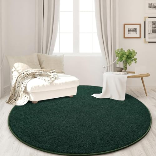 FlyDOIT Round Area Rugs for Bedroom Living Room, 5x5 Dark Green Super Soft Comfy Thickened Memory-Foam Indoor Circle Carpet, Modern Aesthetic Minimalist Carpet for Boys Girls Adults Nursery Home Décor - color: Dark Green, size: 5' (Round)