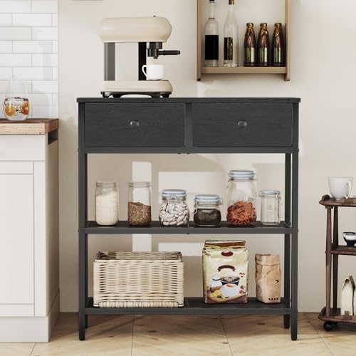 HOOBRO 29.5" Narrow Console Table with 2 Fabric Drawers, Sofa Table, Small Entryway Table with 3-Tier Storage Shelves, Behind Couch Table, for Living Room, Hallway, Black BB72XG01 - color: Black
