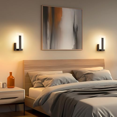 Joosenhouse Modern LED Wall Sconces Up and Down Wall Mount Light Black 3000K Warm White Wall Lights Set of 2, Indoor Wall Lighting for Hallways, Bedrooms, Hallways, Living Room Indoor Wall Lights - color: Black -Non Dimmable