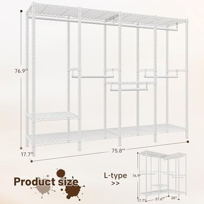 Raybee 76.9" H Clothes Rack Heavy Duty Loads 1100 LBS Metal Clothing Racks for Hanging Clothes Adjustable Garment Rack White,75.8" W*17.7" D*76.9" H - color: White, size: 75.8" W x 17.7" D x 76.9" H