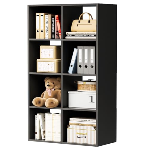 COMHOMA 8 Wood Cube Storage Organizer with Open Back and Removable Back Panels, 11In Black Cube Storage Bookshelf, Cubicle Shelf Bookcase for Home Office Bedroom Living Room, Vertical or Horizontal - color: 8 Cube-jet Black