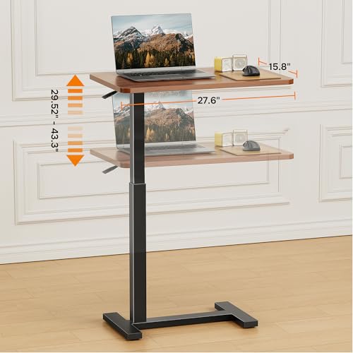 Simple Deluxe Adjustable Overbed Bedside Table with Wheels, Pneumatic Adjustable Hospital & Home Use Bed Table, Rolling Laptop Table, Mobile Standing Desk, Brown - color: Brown, style: Non-Tiltable