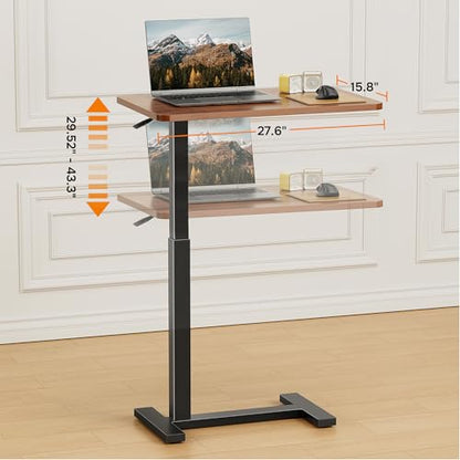Simple Deluxe Adjustable Overbed Bedside Table with Wheels, Pneumatic Adjustable Hospital & Home Use Bed Table, Rolling Laptop Table, Mobile Standing Desk, Brown - color: Brown, style: Non-Tiltable