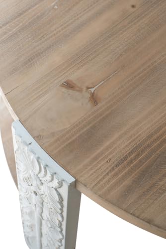 31.5" Round Coffee Table with Carved Leg, 2 Tier Storage Shelf | Farmhouse Solid Wood Center Table for Living Room, Circle Tea Table with Open Storage, Easy Assembly, Natural Brown Finish - color: A-31.5" Brown+white