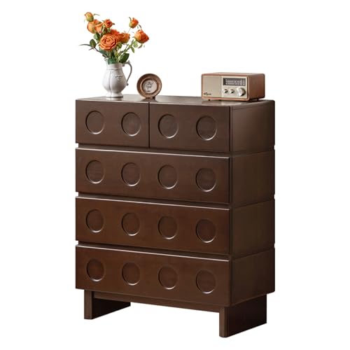 100% Solid Wood Nightstand, 5 Drawers Light Luxury Nightstand for Bedroom, Walnut Color Side Table with Metal Slide, Wooden Closet Storage Organizer for Living Room,Poplar Wood 32" W x 15.8" D x 40" H - color: Walnut-39"h
