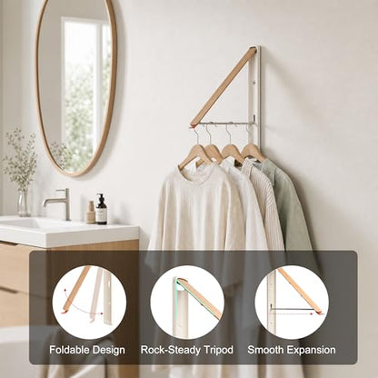 LEQ Clothes Drying Rack Wall Mounted, Foldable Laundry Drying Rack with Wood-Tone Aluminum Frame, Rustproof Retractable Clothes Hanger for Small Laundry Room, Bathroom, Balcony,White - size: 1 Rack