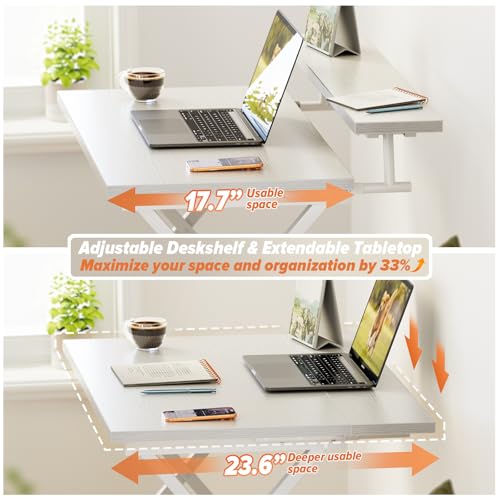 WOHOMO Folding Computer Desk with Monitor Stand, Adjustable Height, White | Foldable Table Small Office Desk for Bedroom, Space Saving Desk for Home Office, Easy Assembly - color: White
