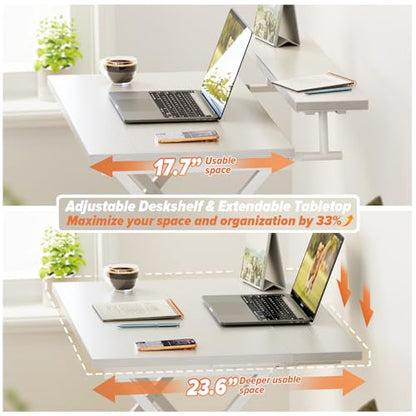 WOHOMO Folding Computer Desk with Monitor Stand, Adjustable Height, White | Foldable Table Small Office Desk for Bedroom, Space Saving Desk for Home Office, Easy Assembly - color: White