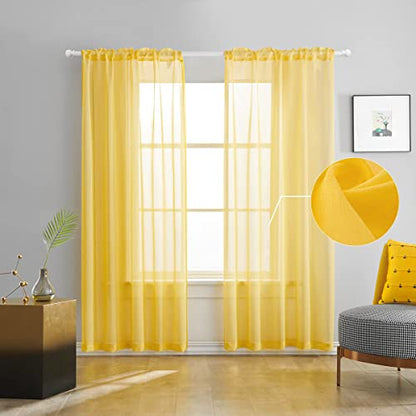 Butter Yellow Sheer Curtains 72 Inches Long Semi Faux Linen Yellow Sheers Curtain for Bedroom Living Room Girls Kids Room 2 Panels 52x72 Inch Length Gold - color: Butter Yellow, size: 52"W x 72"L (Pack of 2)
