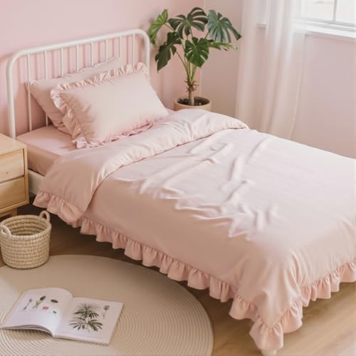 Anluoer Twin Comforter Set 5 Piece,Ruffle Bed in a Bag Twin Bedding Sets | Girls Pink Bedding, Shabby Chic, OEKO-TEX Certified, All Season Down Alternative Comforter, Breathable sheets & pillowcases - color: 1-pink-ruffle, size: Twin