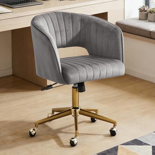 Vanity Chair with Back 360 Swivel Armchair and Gold Base, Criss Cross Chair with Wheels for Vanity Home Office, Living Room, Bedroom and Study (Grey) - color: Grey