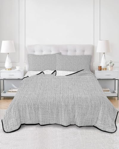 Modern Minimalist Gray Twin XL Quilt Bedding Set,Summer Quilt Lightweight Quilted Coverlet with 2 Pillow Shams, Country Linen Style 3-Piece Bedspread Quilt Set for All Season - size: Twin XL