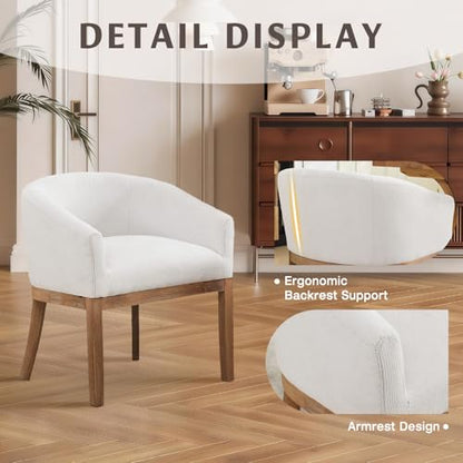 Modern Upholstered Barrel Dining Chair Set of 2, Natural Hardwood Frame, Farmhouse Linen Chairs for Dining Room, Kitchen, Office (Beige) - color: Beige, size: Set of 2