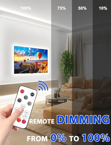 Lamomo COB LED Strip Lights 20Ft, White Dimmable Self-Adhesive Led Rope Light with Remote, Flexible Cuttable Waterproof 6000K Silicone Neon Tape Light for Bedroom, Indoor, Cabinet, 10mm Width - color: White, size: 20Ft