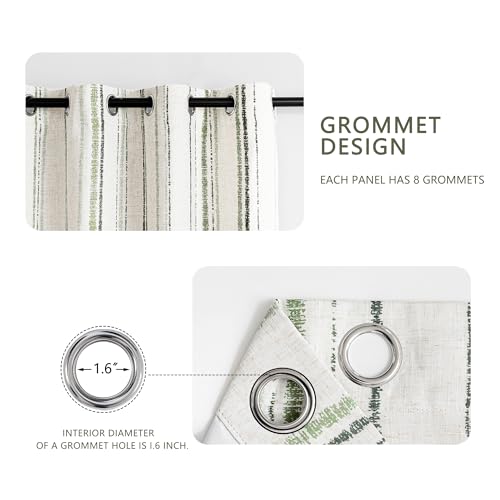 MYSKY HOME Green Striped 100% Blackout Curtains 84 Inches Long Linen Blended Double Layer Farmhouse Ticking Stripe Pinstripe Patterned Drapes for Bedroom Living Room, Grommet, 2 Panels, 52" Wide - color: Green/Blackout, size: 52"W x 84"L (Pack of 2)