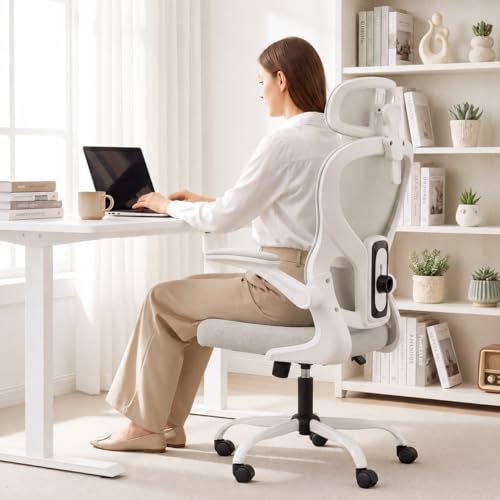 Ergonomic Office Chair with Adjustable Headrest & Lumbar Support, High Back Mesh Desk Chair, 330 LBS Capacity Swivel Computer Chair with Flip-Up Arms, Home Office Gaming Chair(Gray) - color: Gray-a