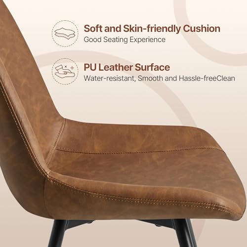 Yaheetech Dining Chairs Set of 6 Mid Century Modern Kitchen Chairs Brown | Faux Leather Upholstered Dining Room Chairs with Metal Legs and Curved Backrest, Armless Side Chairs for Kitchen Living Room - color: Brown, size: Set of 6