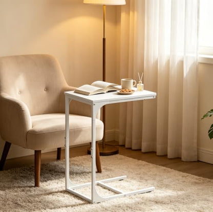 WLIVE C-Shaped End Table Set of 2, Small Couch Side Tables with Metal Frame, Sofa Table TV Tray for Living Room, Bedroom, White - color: White