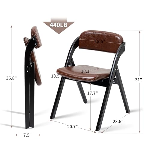 PU Folding Chairs with Padded Seats | Wooden Stackable Foldable Dining Chair Set of 2 Easy to Assemble Extra for Guests Kitchen Office Wedding - color: Black With Pu, size: 2PCS