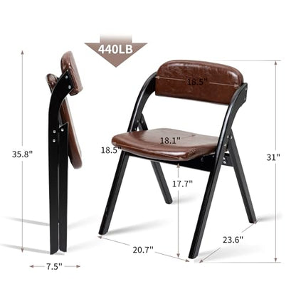 PU Folding Chairs with Padded Seats | Wooden Stackable Foldable Dining Chair Set of 2 Easy to Assemble Extra for Guests Kitchen Office Wedding - color: Black With Pu, size: 2PCS