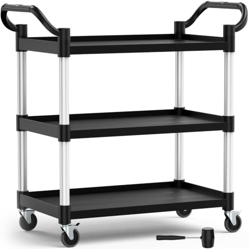 Plastic Utility Carts with Wheels, 3-Tier Rolling Cart with 4 Lockable Wheels, Heavy Duty 600 LBS Capacity Food Service Cart (Does Not Contain Recycled Plastic),19.3" D x 38.5" W x 39.5" H - size: Large