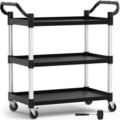 Plastic Utility Carts with Wheels, 3-Tier Rolling Cart with 4 Lockable Wheels, Heavy Duty 600 LBS Capacity Food Service Cart (Does Not Contain Recycled Plastic),19.3" D x 38.5" W x 39.5" H - size: Large
