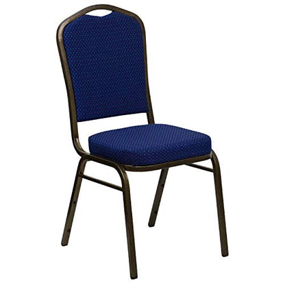 Flash Furniture Hercules Fabric Crown Back Banquet Chair, Navy Blue, 4-Pack | Stackable, Gold Vein Frame, Fabric Upholstery - color: Navy Blue Patterned Fabric/Gold Vein Frame, size: Set of 4