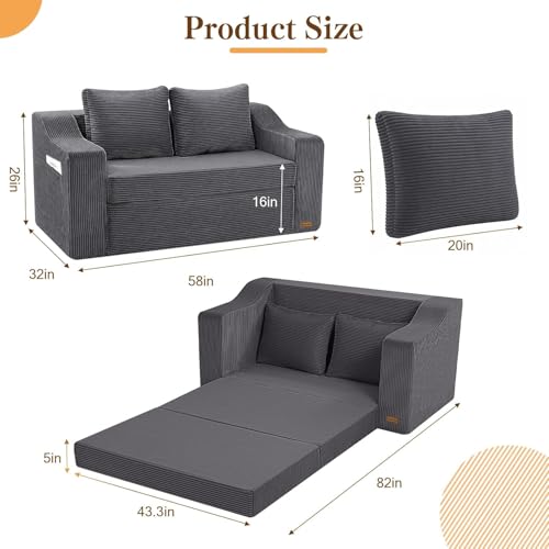 MeMoreCool Pull Out Loveseat Sleeper Sofa Bed, Small Couch, Grey | Love Seat Sleeper Bed, Pull Out Couch Bed, Boneless High Density Foam, 82x43 in Guest Bed, Fits Dorm RV & Small Spaces - color: Warm Grey