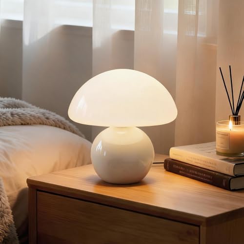Cute Mushroom Table Lamp, Mid Century Modern Decor, Cozy Oasis Lighting, Unique Bedside Nightstand Lamp for Bedroom Living Room Office, Ideal for Home Decor Lovers, Kids & Adults(White) - color: White