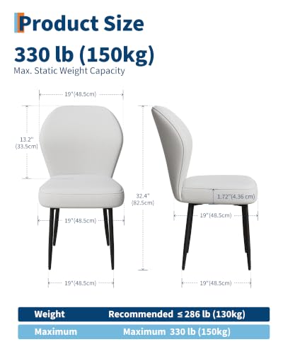 Garvee Linen Dining Chairs Set of 2, Modern Fabric Upholstered Kitchen Side Chairs with Metal Pegs, White - color: White, size: Set of 2