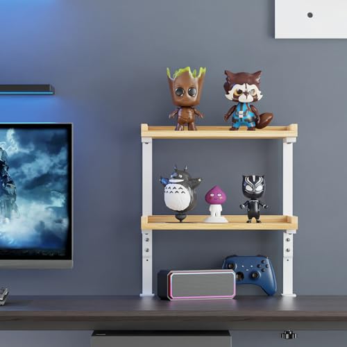 Clamp On Desk Shelf 2-Tier, 12.6 inch Wood Shelving Unit for Office Desk/Gaming Accessories, Tabletop Book Storage Rack, Shelf for Top & Under of Desk, Natural - color: 2-tier 12.5 Inches Natural
