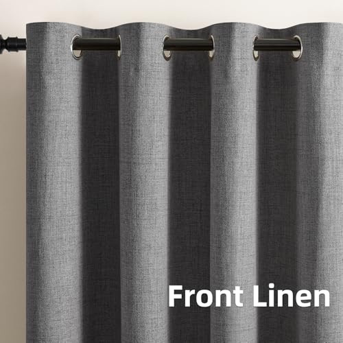 CUCRAF 100% Blackout Window Curtains 84 inches Long 2 Panels Set, Faux Linen Look Thermal Insulated Grommet Drapes, Room Darkening Curtain for Bedroom Living Room(W52 x L84 Inch, Grey) - color: Grey, size: 52"W x 84"L (Pack of 2)