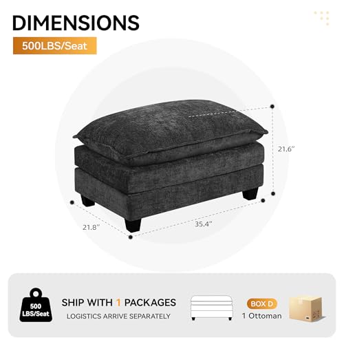 35‘’ Modern Chenille Cloud Sofa Ottoman,Rectangle Ottoman for Modular Sectional Sofa, Dark Grey - color: Dark Grey, size: 35'' Ottoman