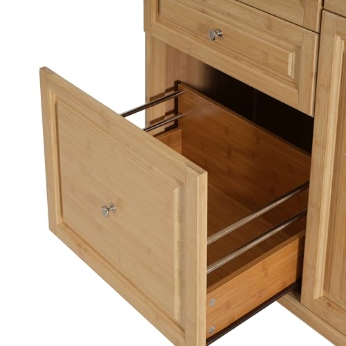 Christopher Knight Home Tredy Bamboo Rolling Cart with Drawers, Kitchen Bar Cart on Wheels with Stainless Steel Top, Rolling Kitchen Cart Storage Cabinet, Serving Cart, 50.8'' x 18.5'', Natural - size: Medium