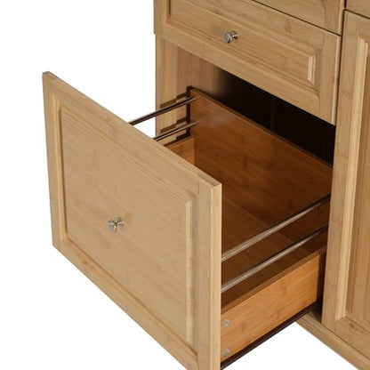 Christopher Knight Home Tredy Bamboo Rolling Cart with Drawers, Kitchen Bar Cart on Wheels with Stainless Steel Top, Rolling Kitchen Cart Storage Cabinet, Serving Cart, 50.8'' x 18.5'', Natural - size: Medium