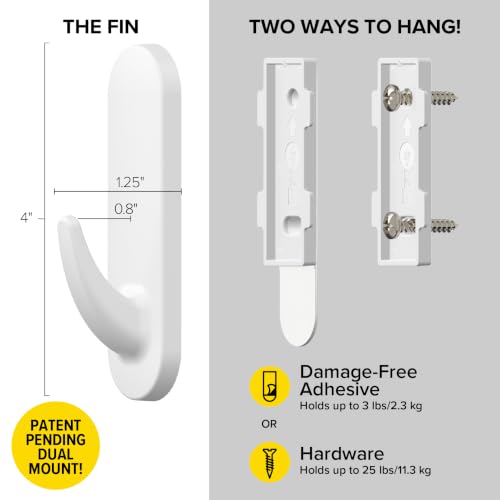 Wrap-It Storage Handy Hooks - The Fin Large 8 Pack (White) | Dual Option Wall Mount or Removable Adhesive Hooks - Towel Hooks, Coat Rack, Picture Hanging, Dorm Room Essentials - color: White, size: Large 8-Pack