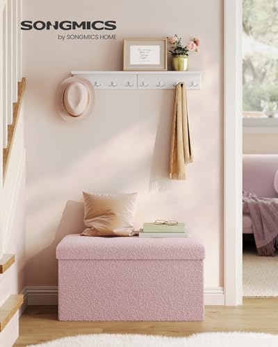 SONGMICS Storage Ottoman Bench, Storage Chest, 15 x 30 x 15 Inches, Foot Rest Stool, End of Bed Bench, Load up to 660 lb, for Living Room, Bedroom, Entryway, Jelly Pink ULSF096R01 - color: Jelly Pink, size: 15"D x 30"W x 15"H, style: Rectangle