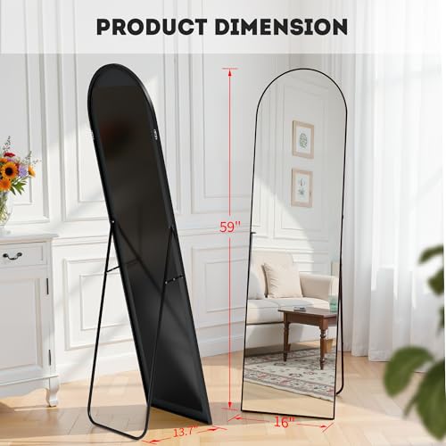 Simple Deluxe Arched Full Length Mirror, 59"x16" Large Floor Mirrors, for Wall Door Bedroom Bathroom Living Room (Black) - color: Black-arched, size: 59"L x 16"W