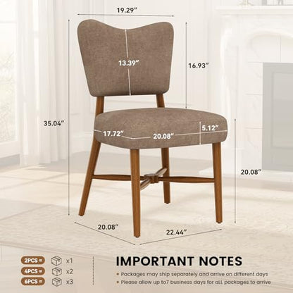 Farmhouse Dining Chairs Set of 2, Linen Seat, Wood Legs, Brown | Mid Century Modern, Upholstered Padded Cushion, Solid Wood Cross-Brace, Easy 15-Min Assembly, Kitchen Dining Room - color: Brown, size: Set of 2