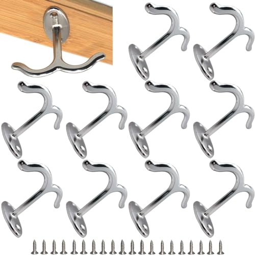 10 Pcs Zinc Alloy Ceiling Double Hook Cabinet Wardrobe Coat Towel Hat Hook Hooks Under Cabinet Shelf (Shiny Silver) - color: Shiny Silver